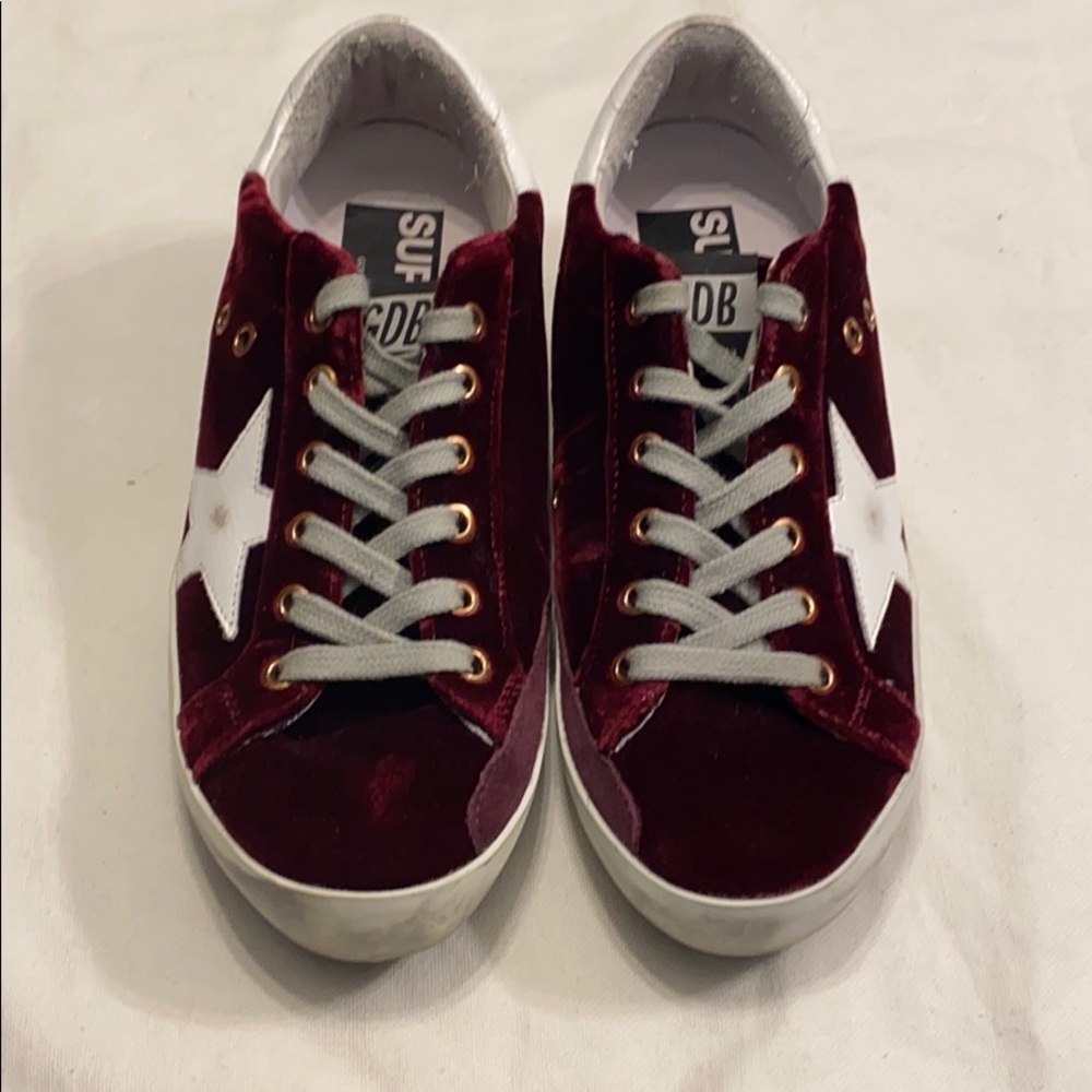 Golden Goose Burgundy Velvet Sneakers